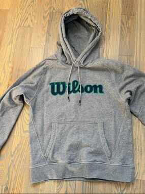 Wilson Gray Crewneck Hoodie with Green Script Logo Size S